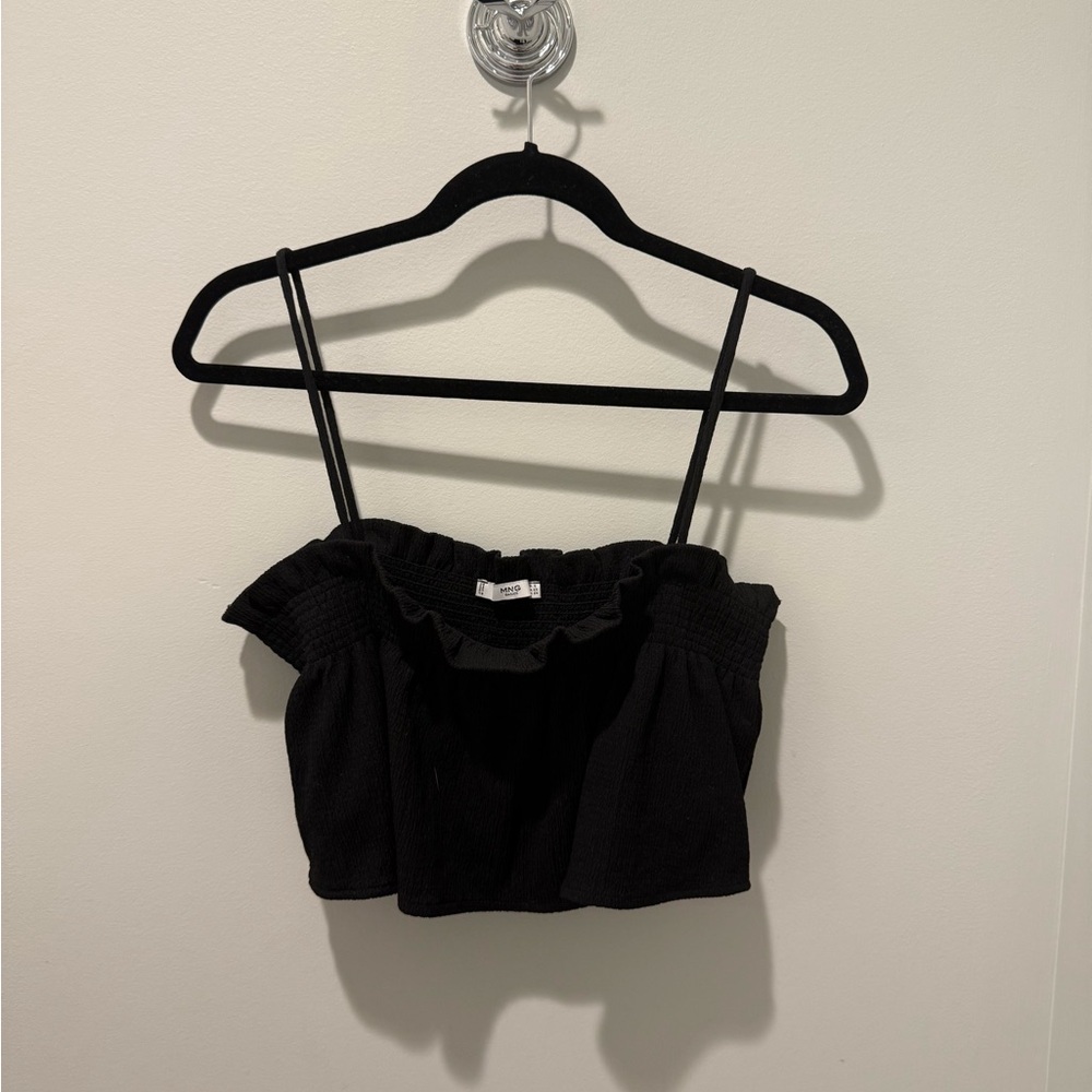Mango Black Smocked Cropped Top